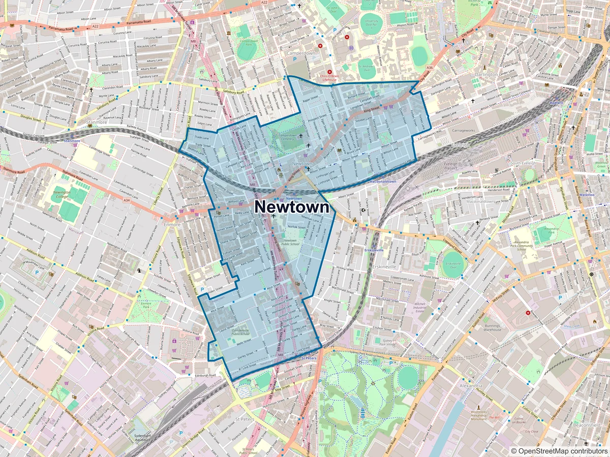 Map of Newtown, NSW, Australia