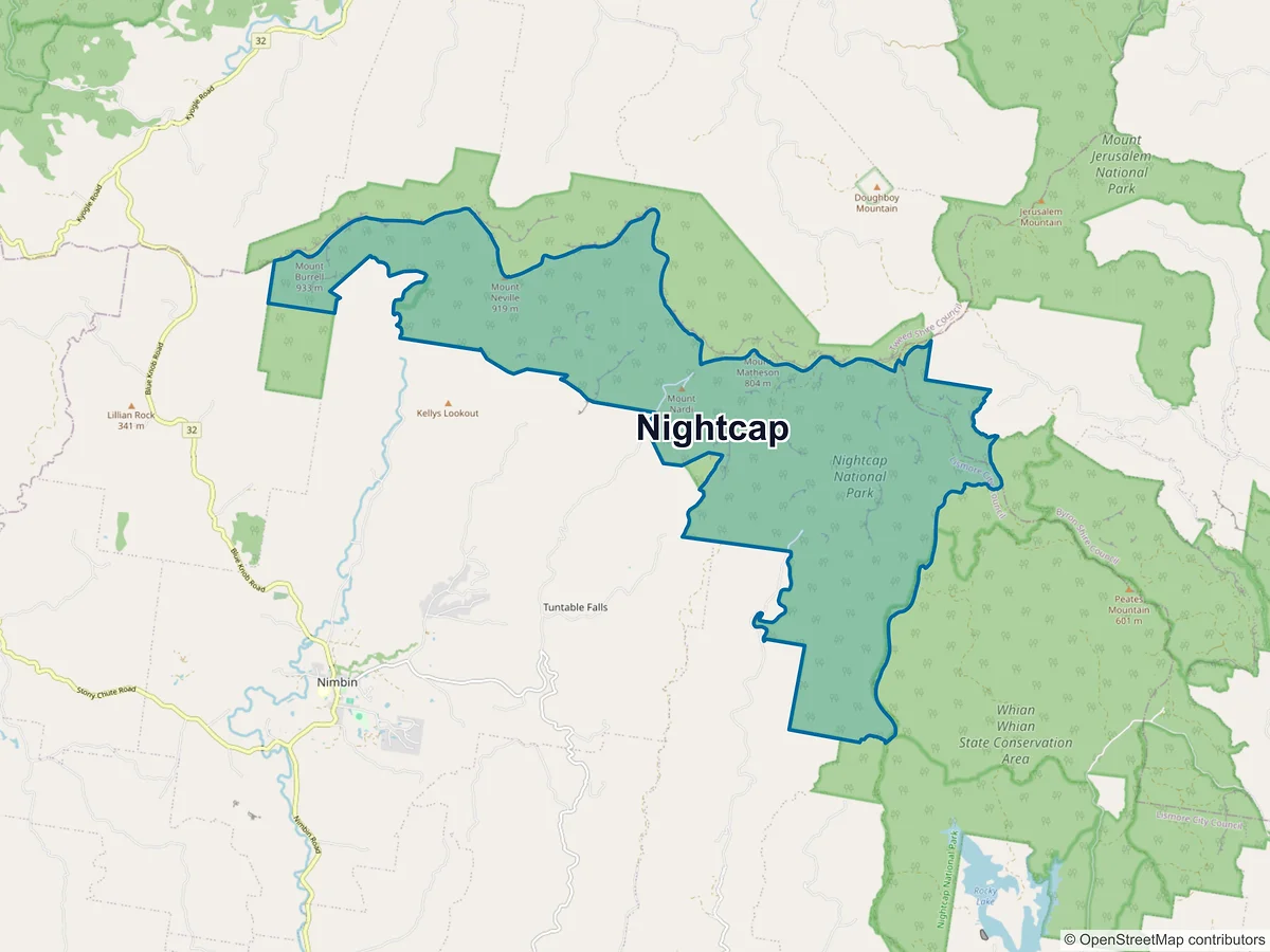 Map of Nightcap, NSW, Australia