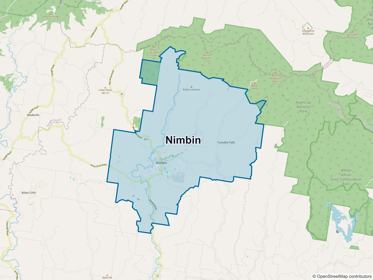 Map of Nimbin, NSW, Australia