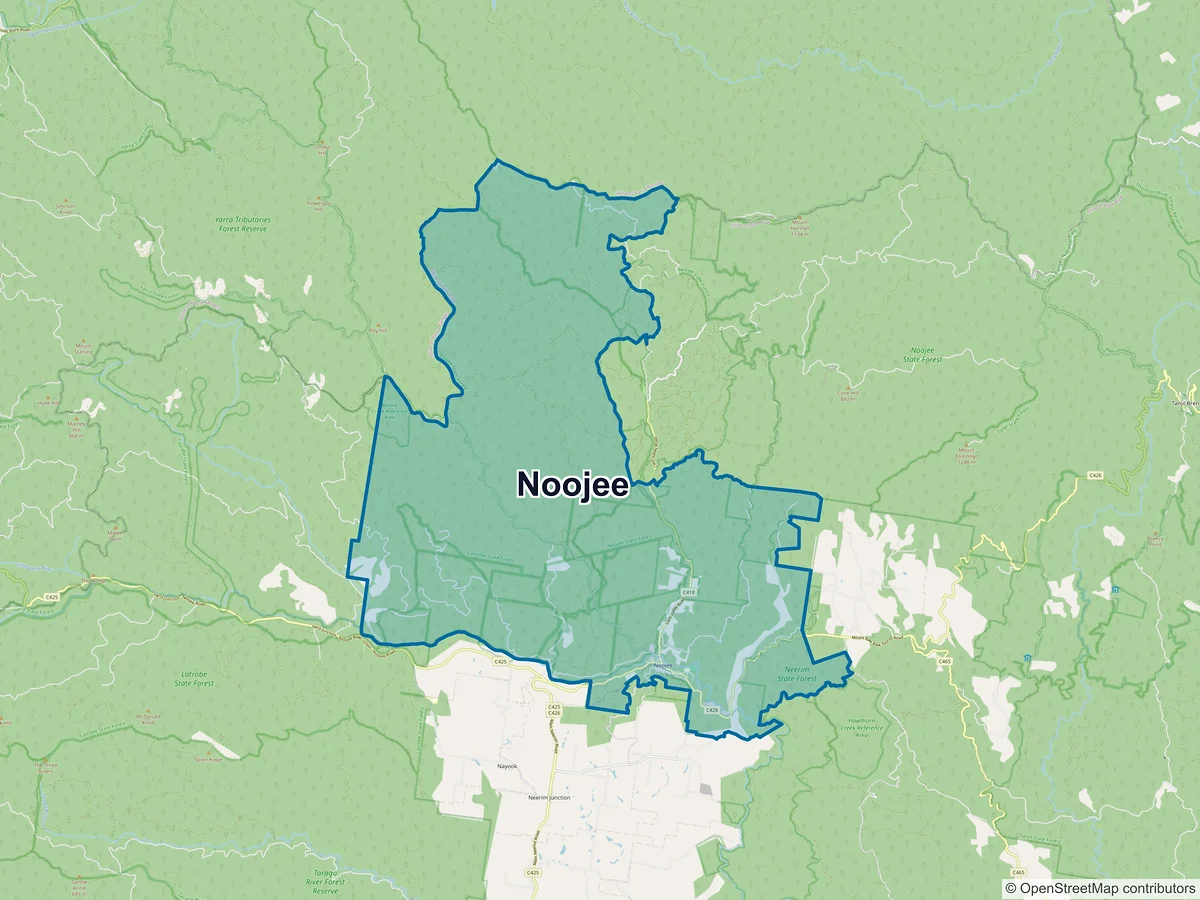 Map of Noojee, VIC, Australia