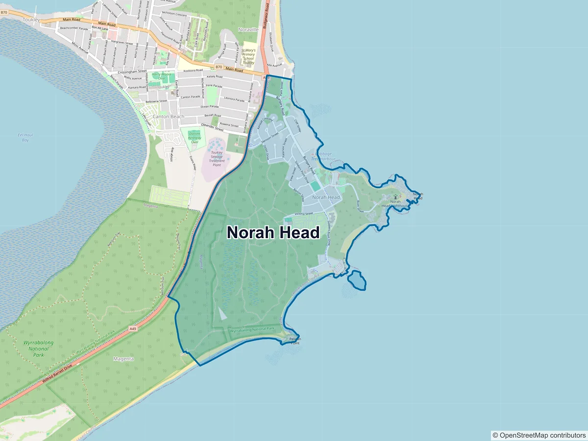 Map of Norah Head, NSW, Australia