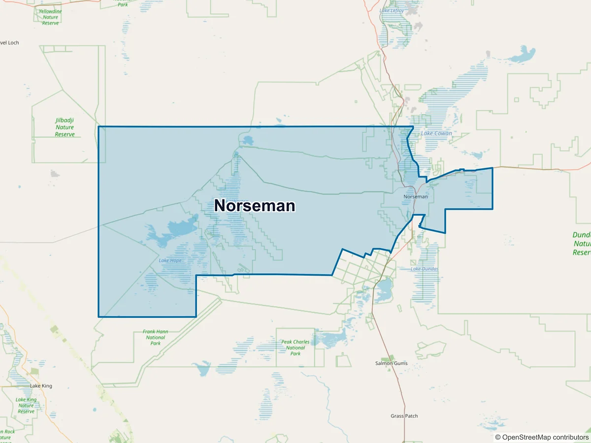 Map of Norseman, WA, Australia