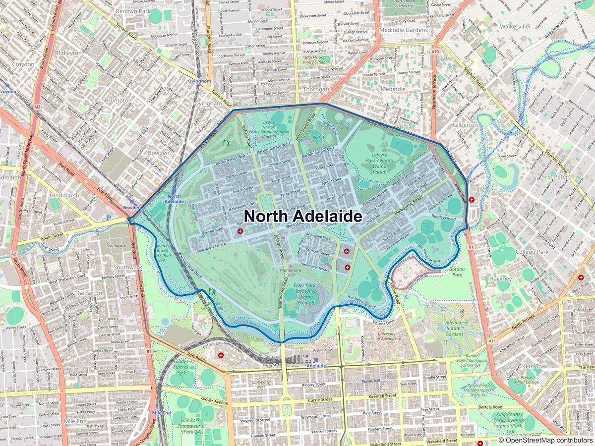 Map of North Adelaide, SA, Australia