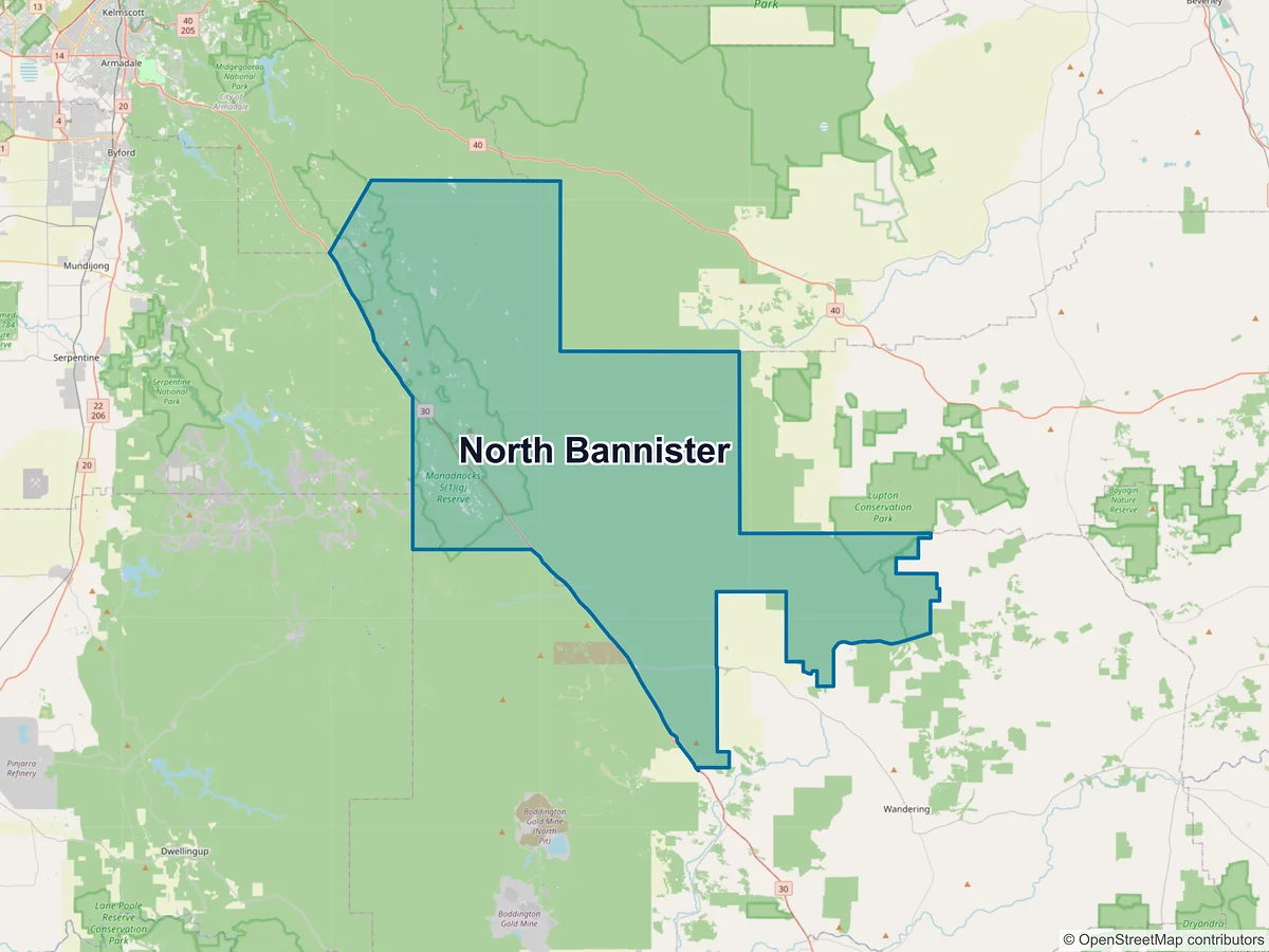 Map of North Bannister, WA, Australia