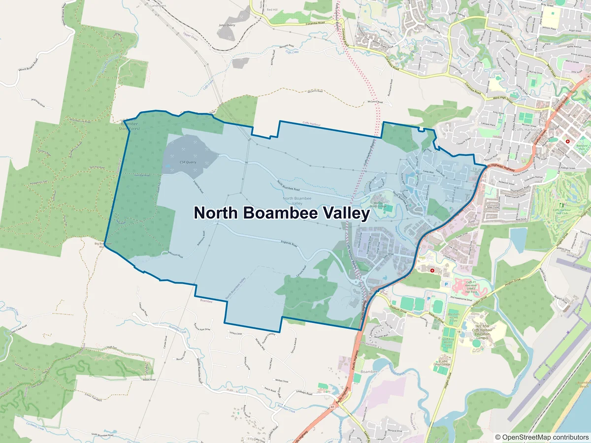 Map of North Boambee Valley, NSW, Australia