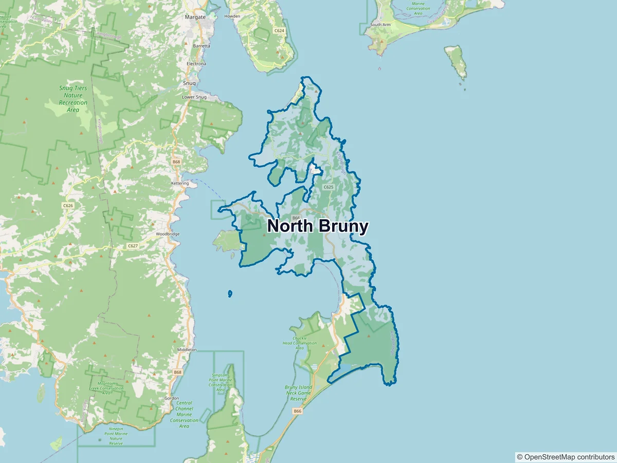 Map of North Bruny, TAS, Australia