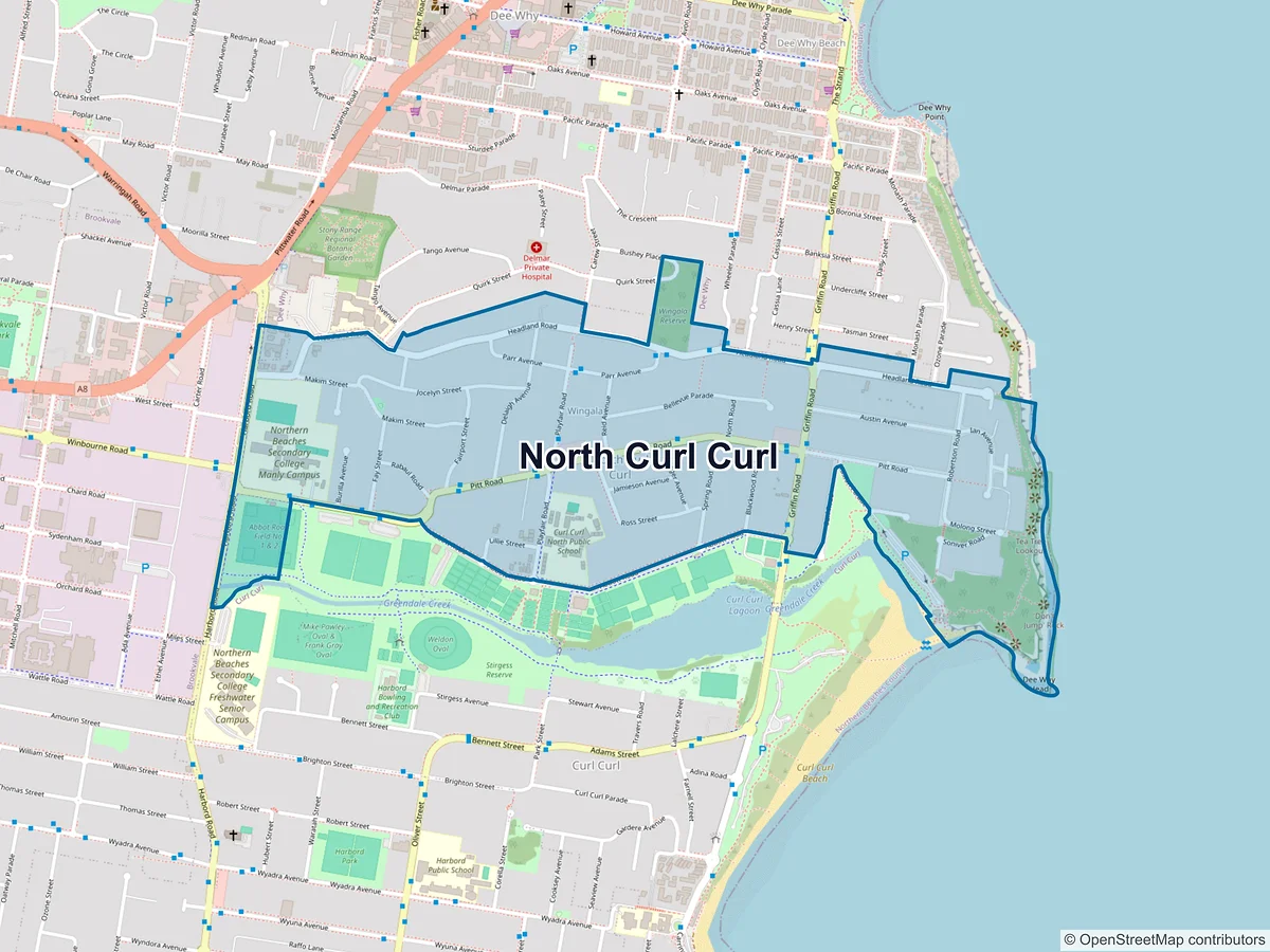 Map of North Curl Curl, NSW, Australia