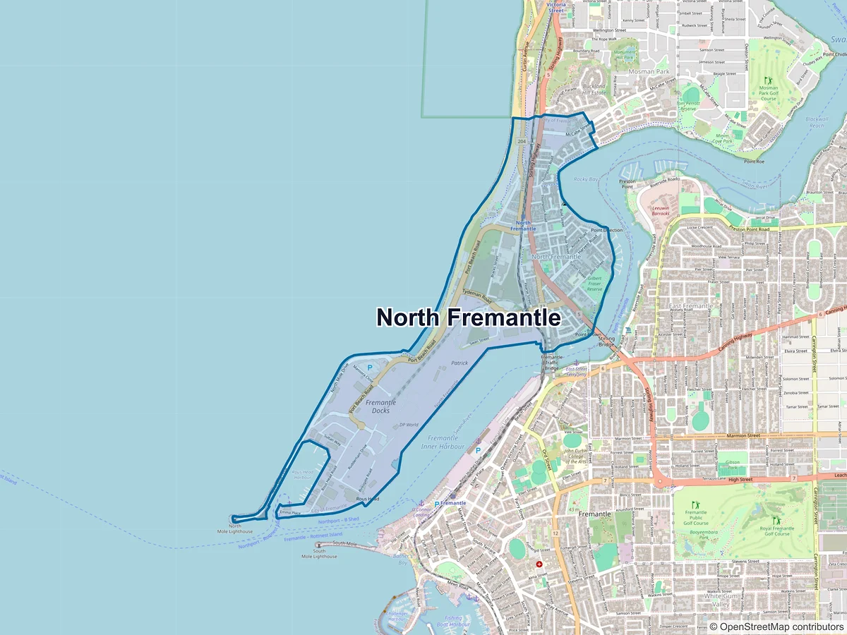 Map of North Fremantle, WA, Australia