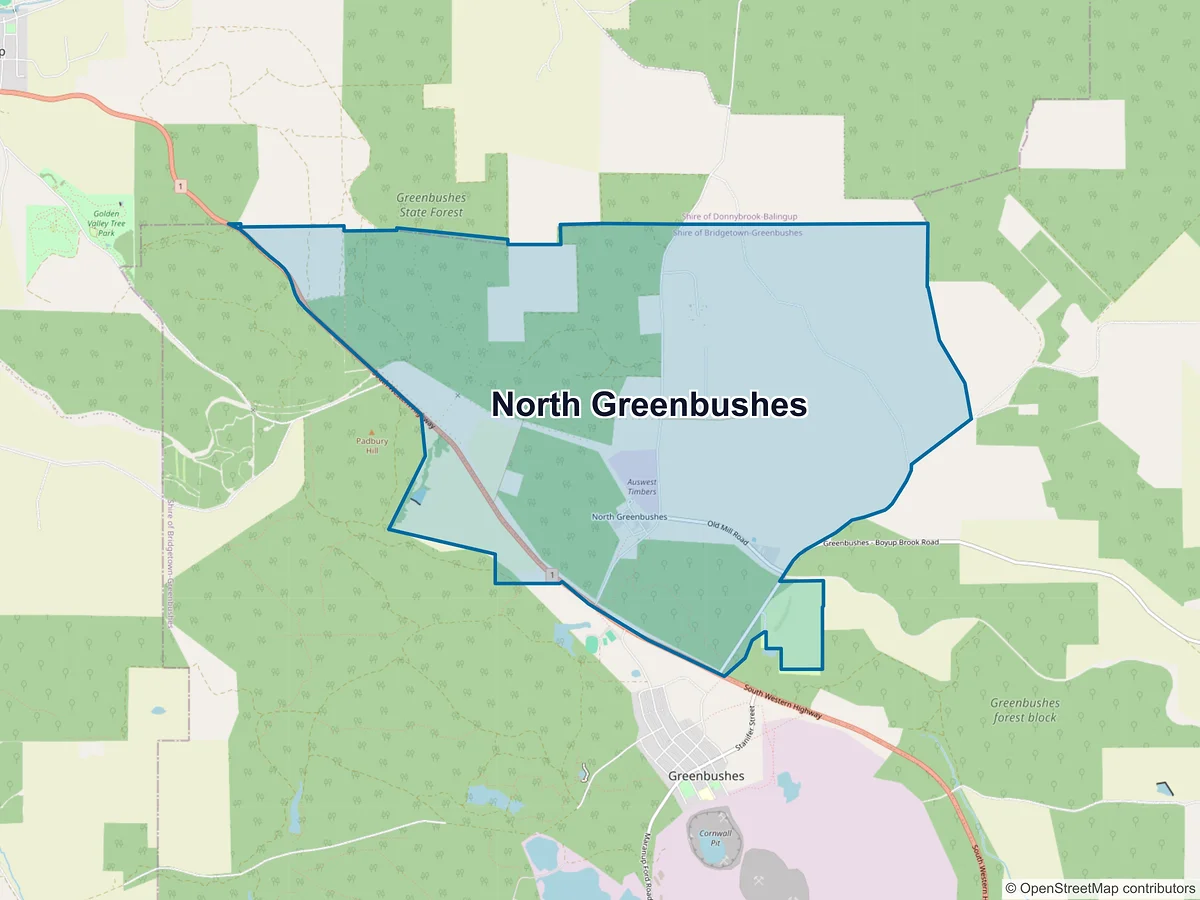 Map of North Greenbushes, WA, Australia