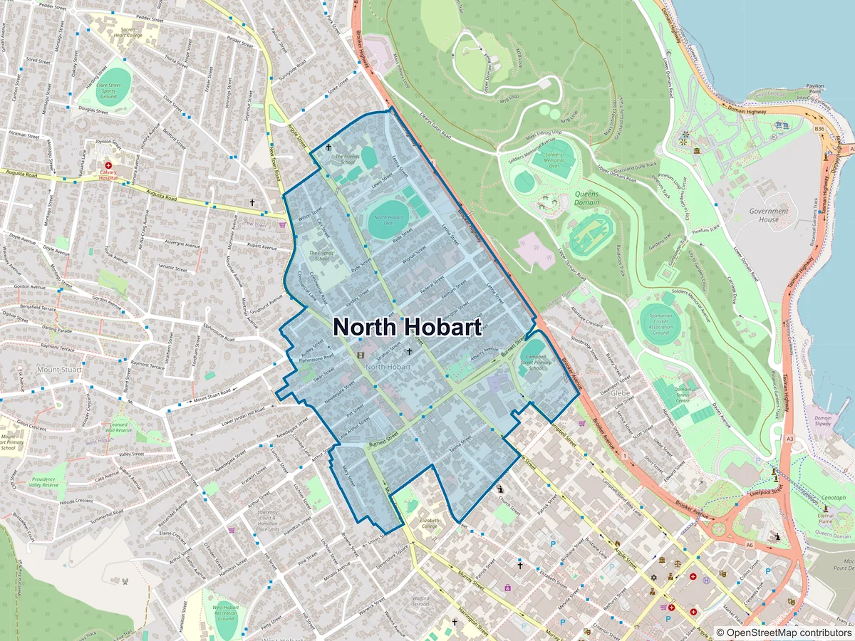 Map of North Hobart, TAS, Australia