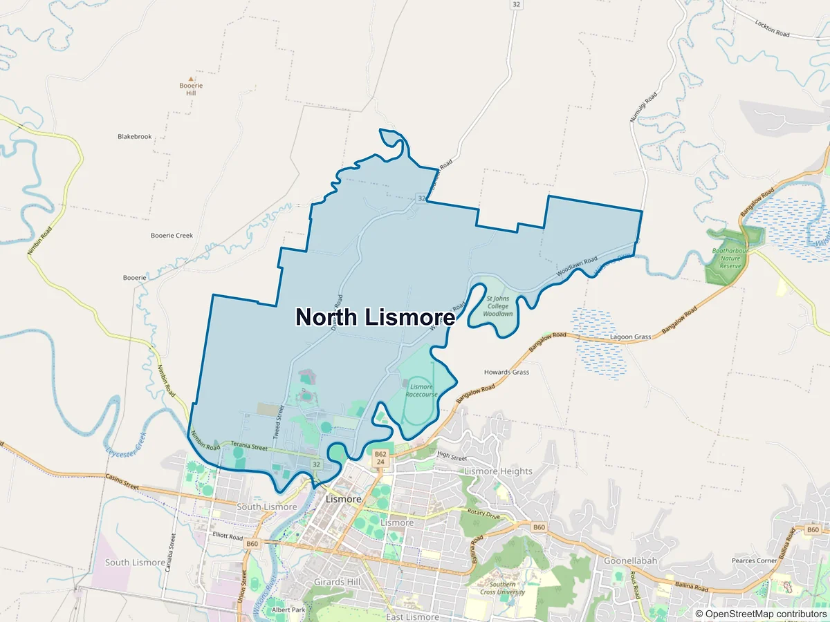 Map of North Lismore, NSW, Australia
