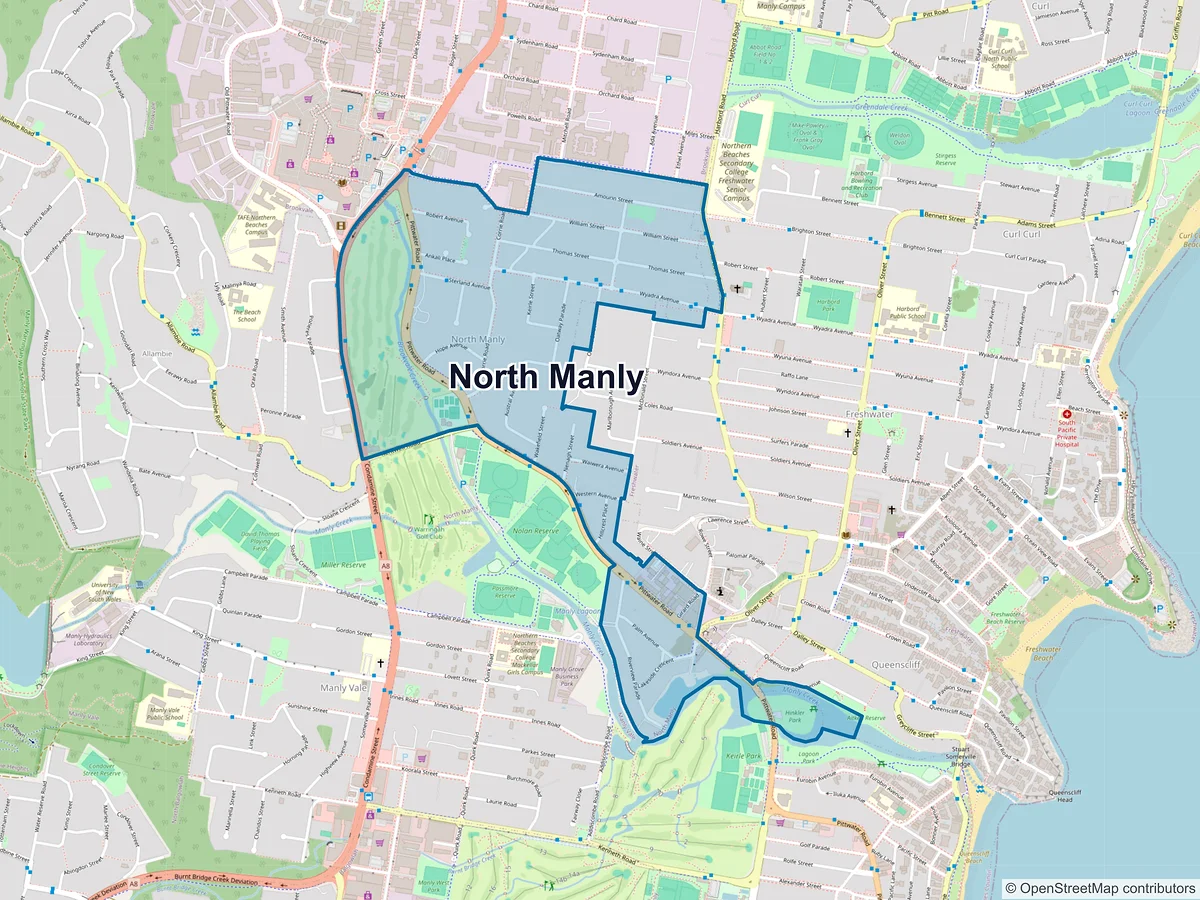 Map of North Manly, NSW, Australia