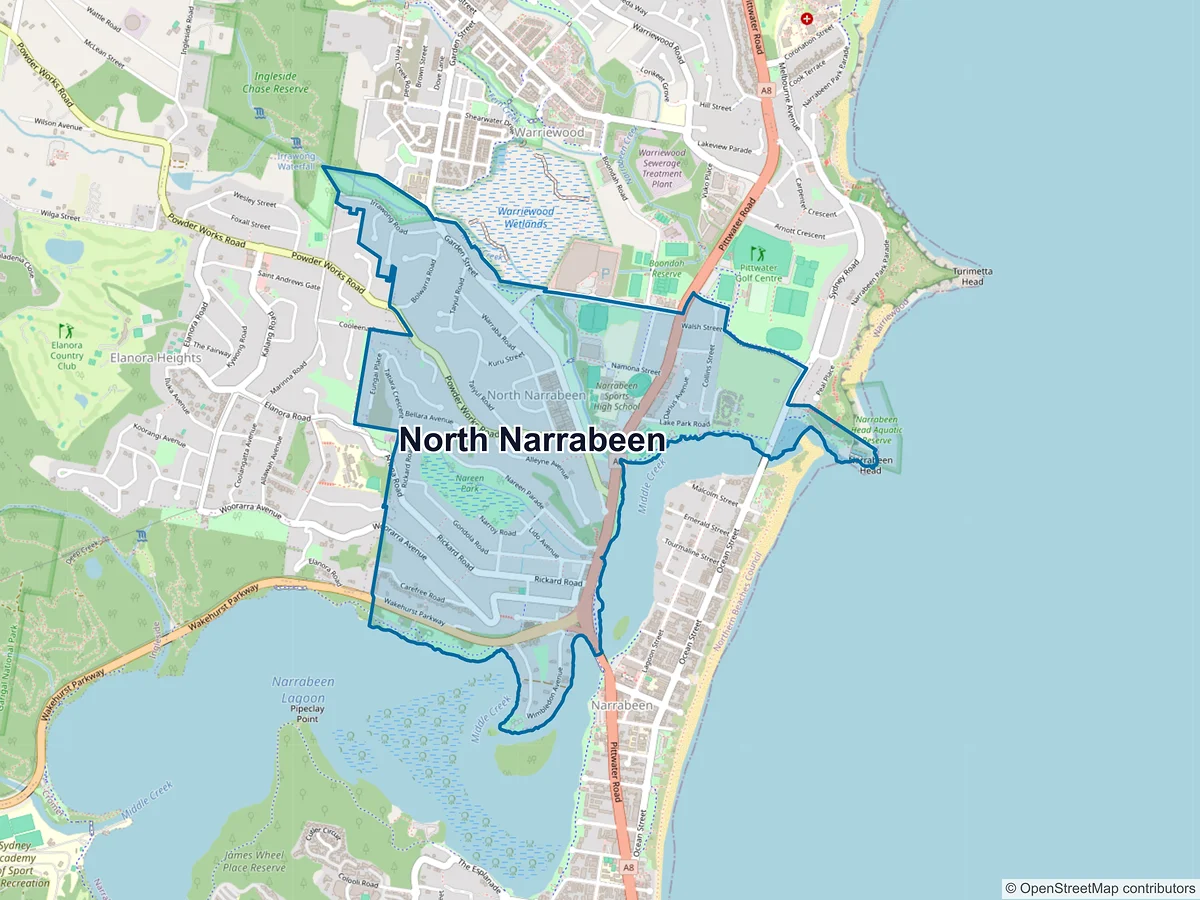 Map of North Narrabeen, NSW, Australia