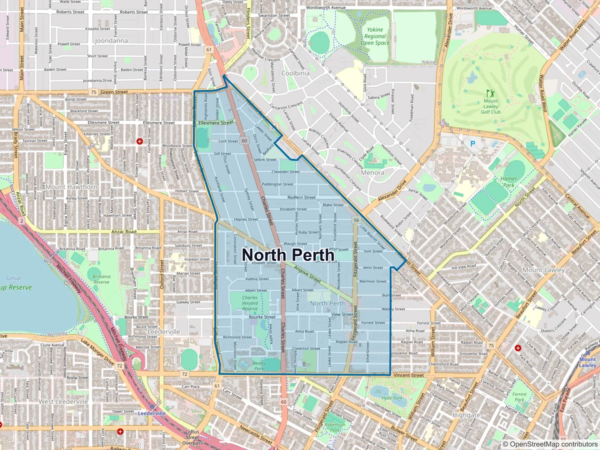 Map of North Perth, WA, Australia