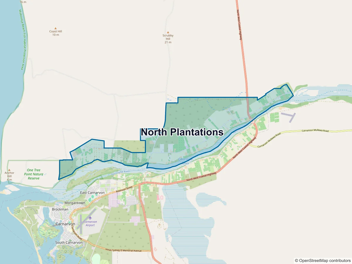 Map of North Plantations, WA, Australia
