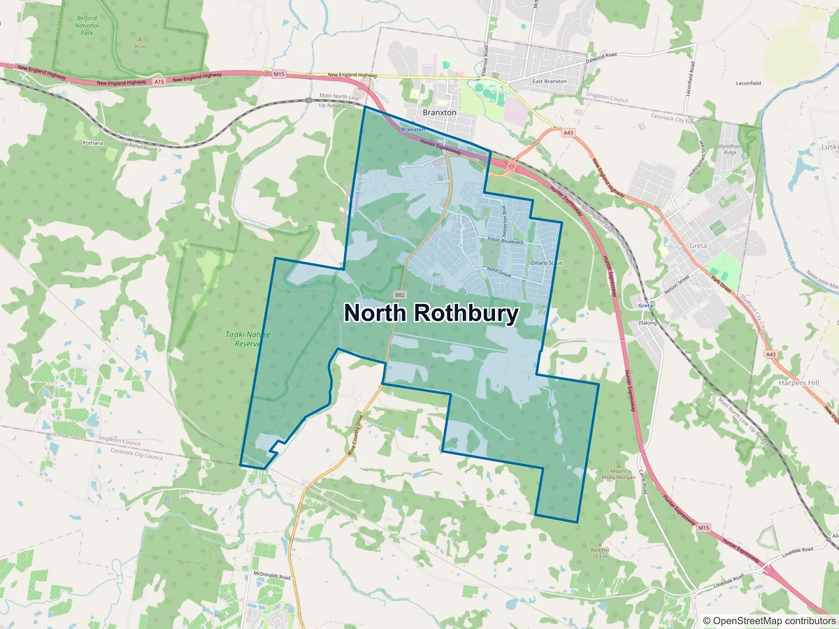 Map of North Rothbury, NSW, Australia