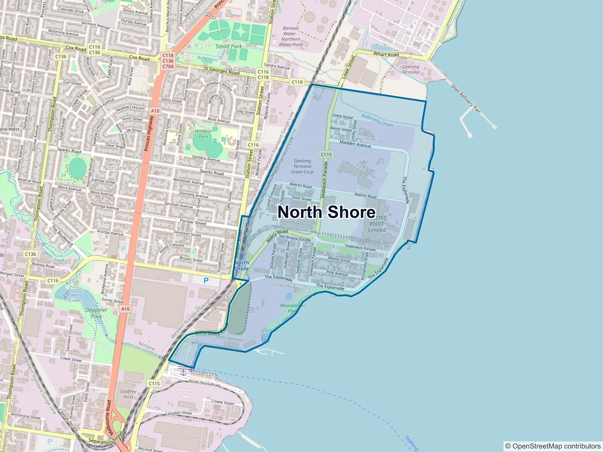 Map of North Shore, VIC, Australia