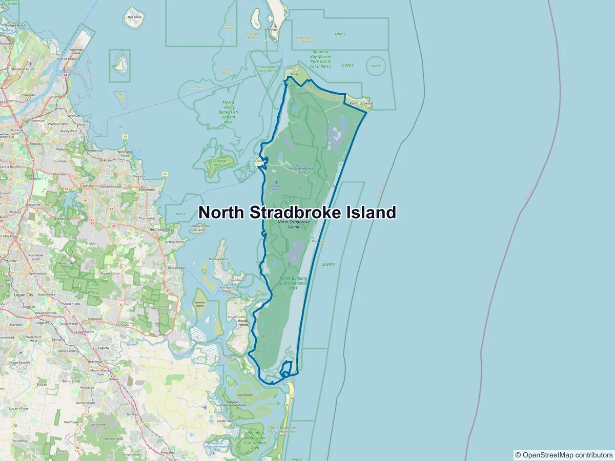 Map of North Stradbroke Island, QLD, Australia