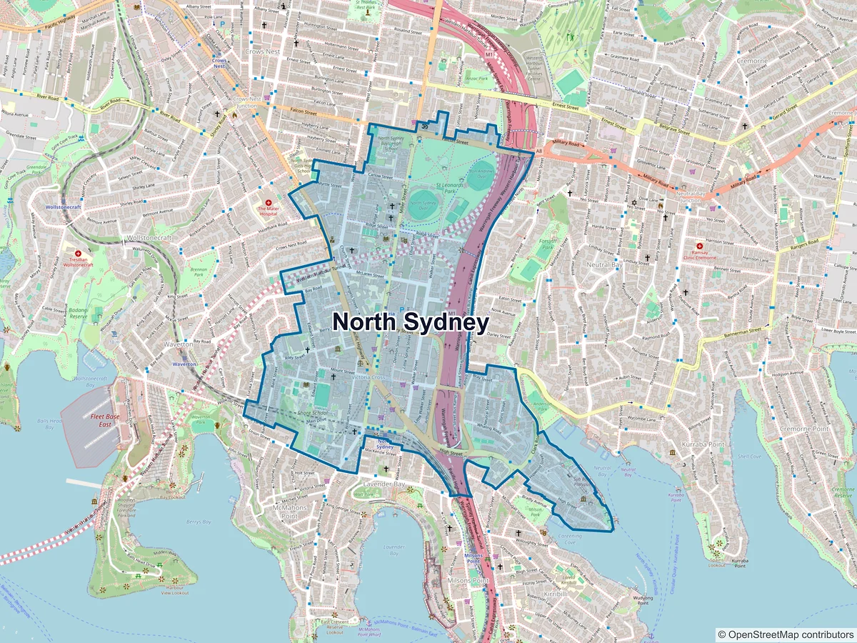 Map of North Sydney, NSW, Australia
