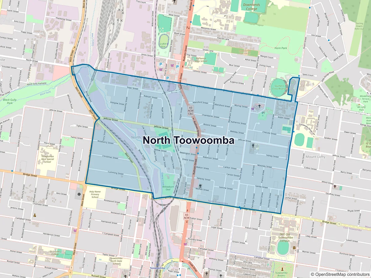 Map of North Toowoomba, QLD, Australia