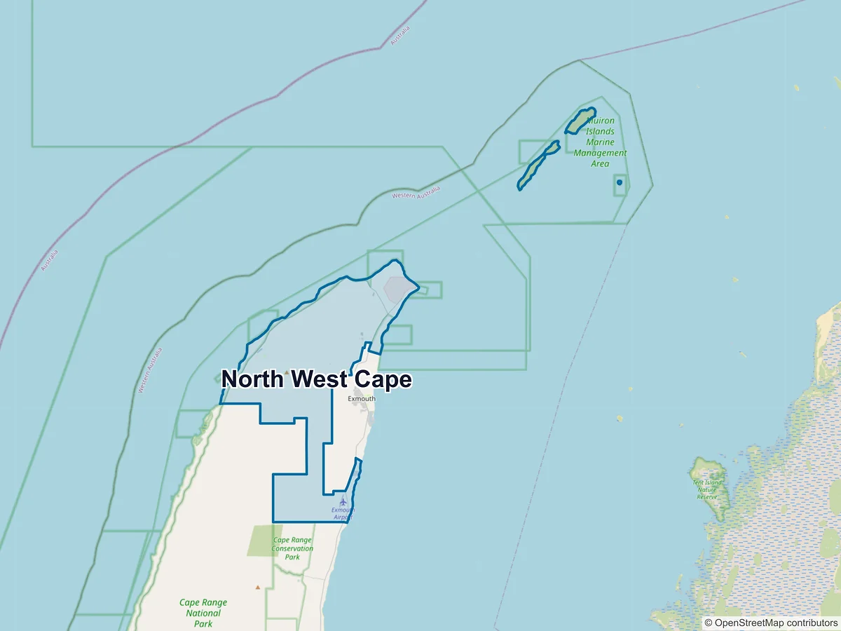 Map of North West Cape, WA, Australia