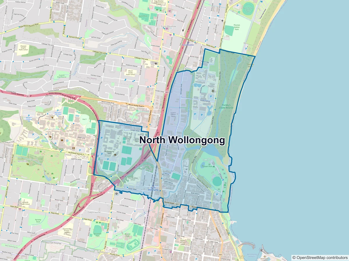 Map of North Wollongong, NSW, Australia