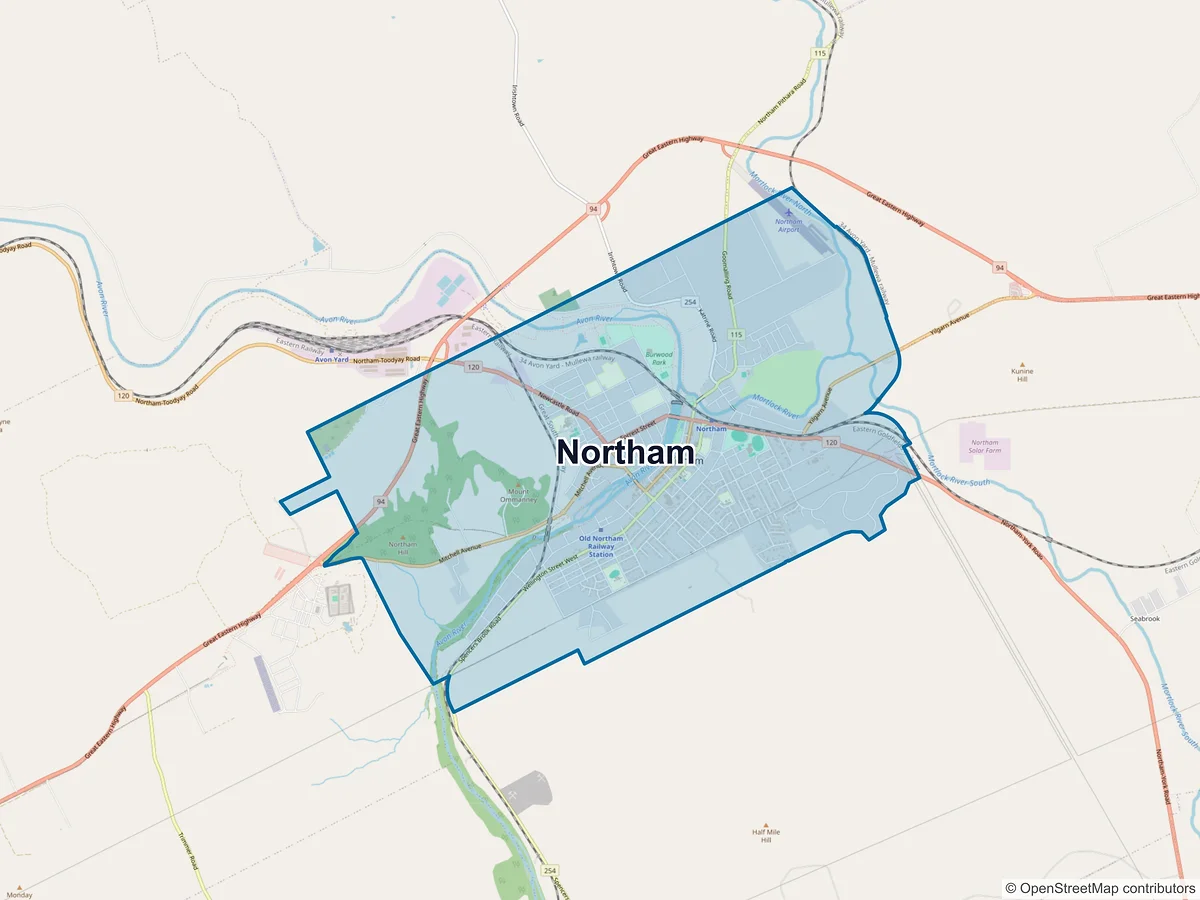 Map of Northam, WA, Australia
