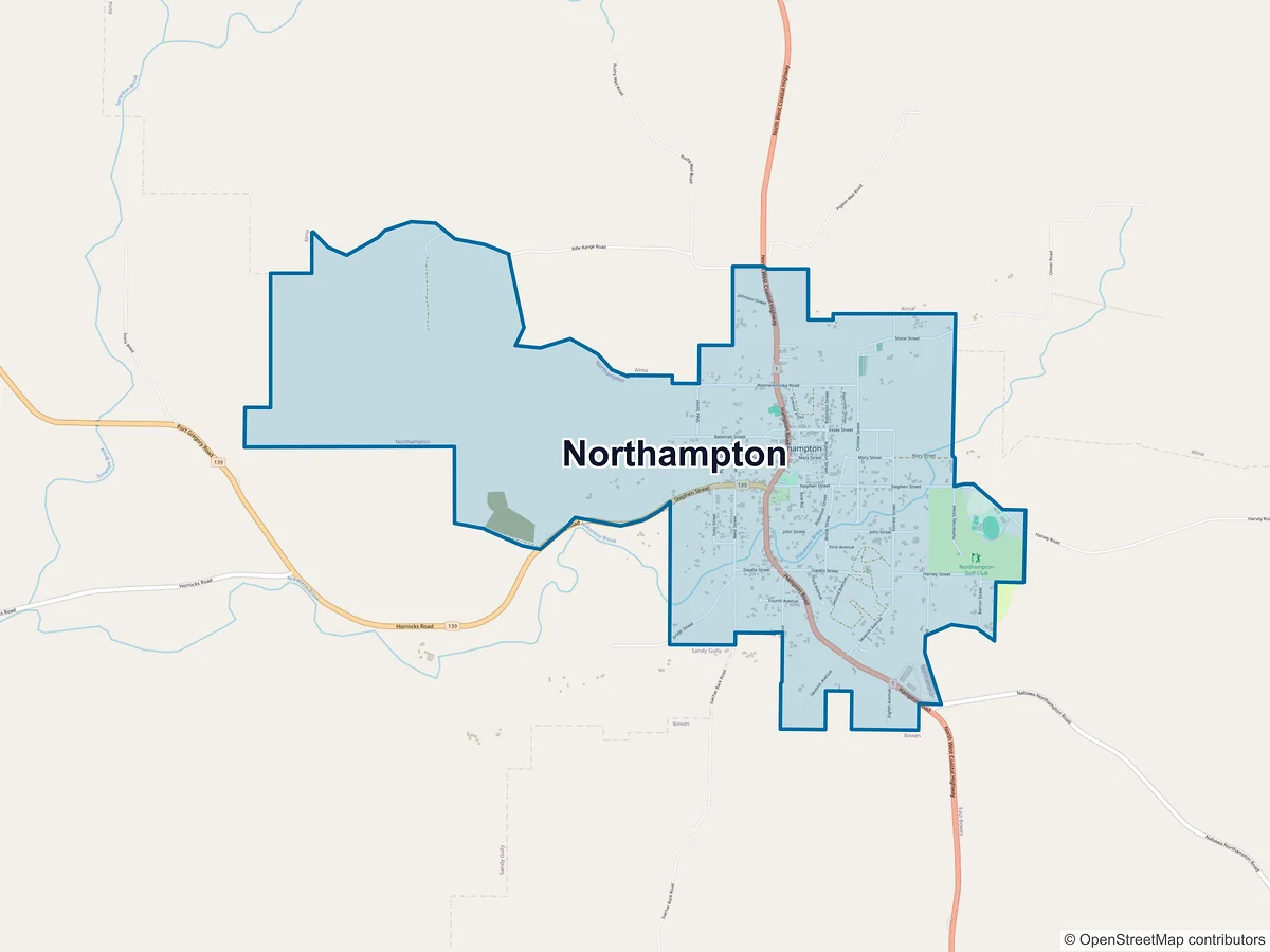 Map of Northampton, WA, Australia
