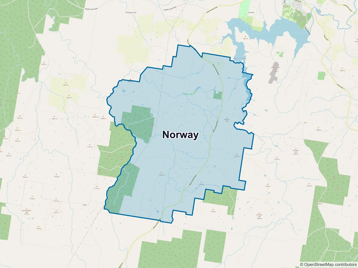 Map of Norway, NSW, Australia