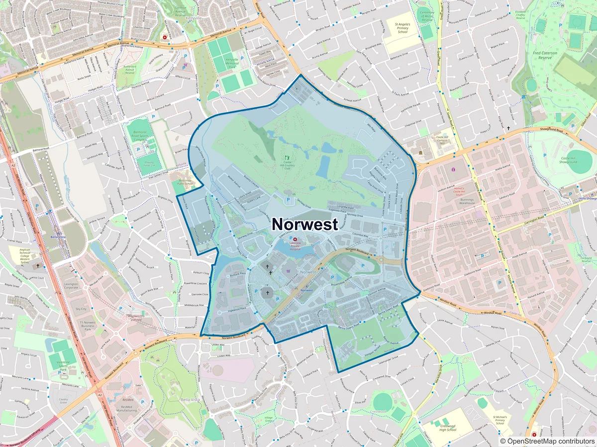 Map of Norwest, NSW, Australia