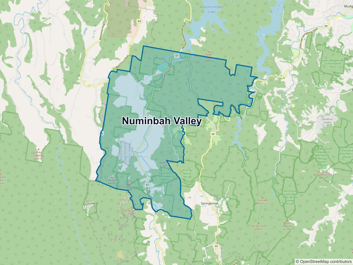 Map of Numinbah Valley, QLD, Australia