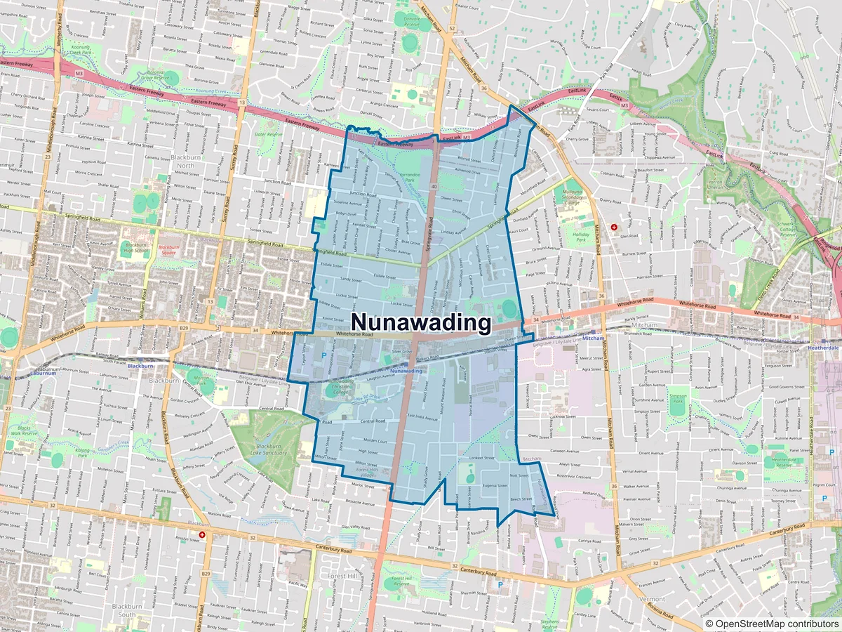Map of Nunawading, VIC, Australia