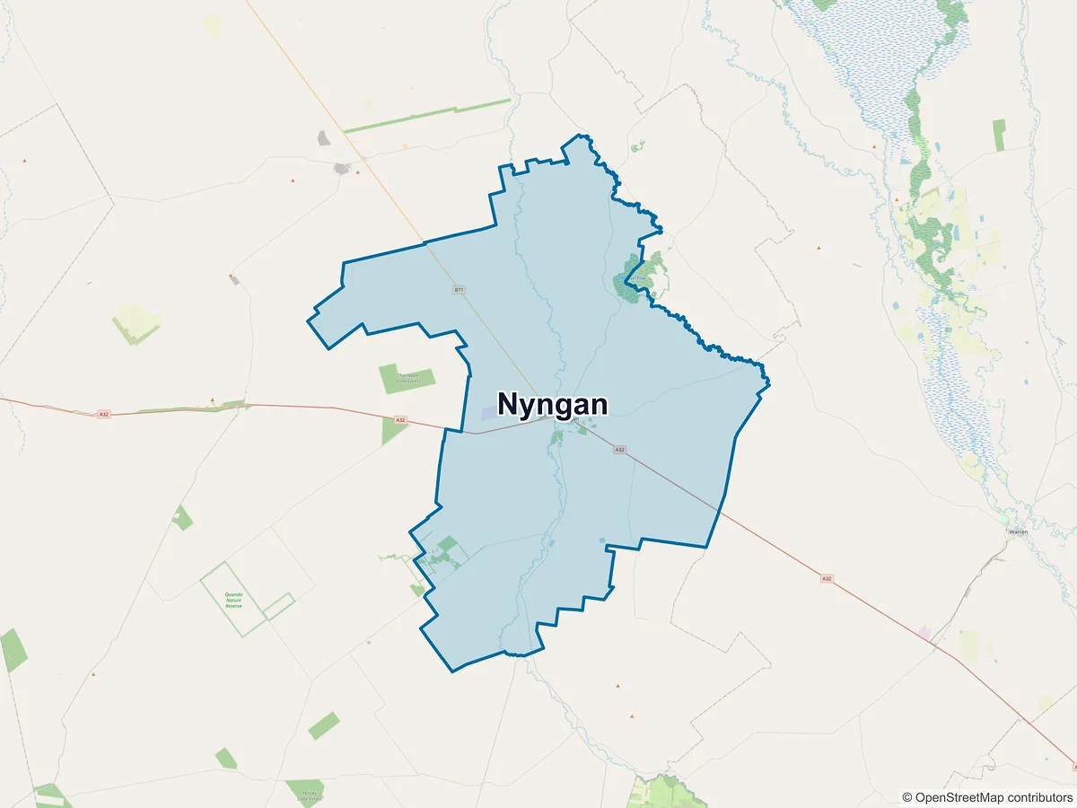 Map of Nyngan, NSW, Australia