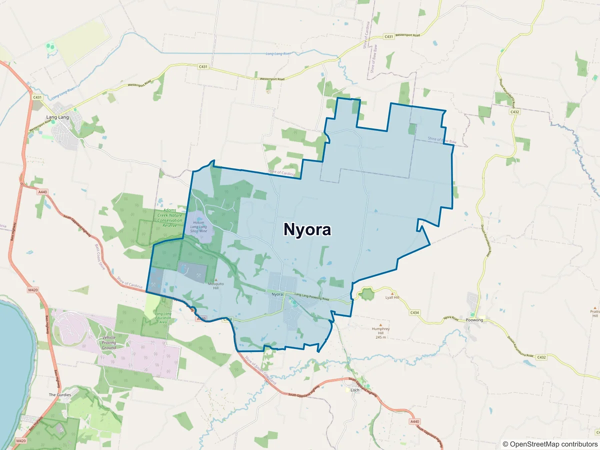 Map of Nyora, VIC, Australia