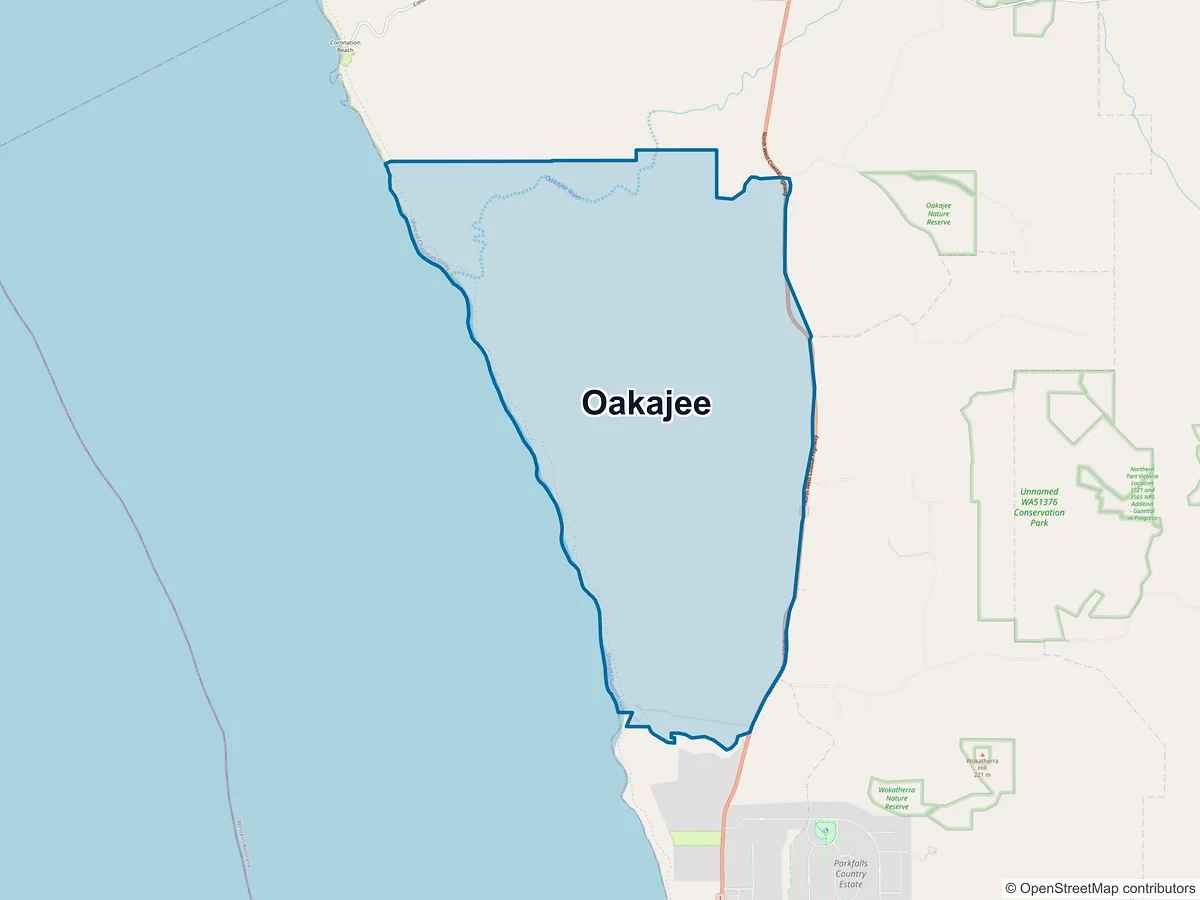 Map of Oakajee, WA, Australia