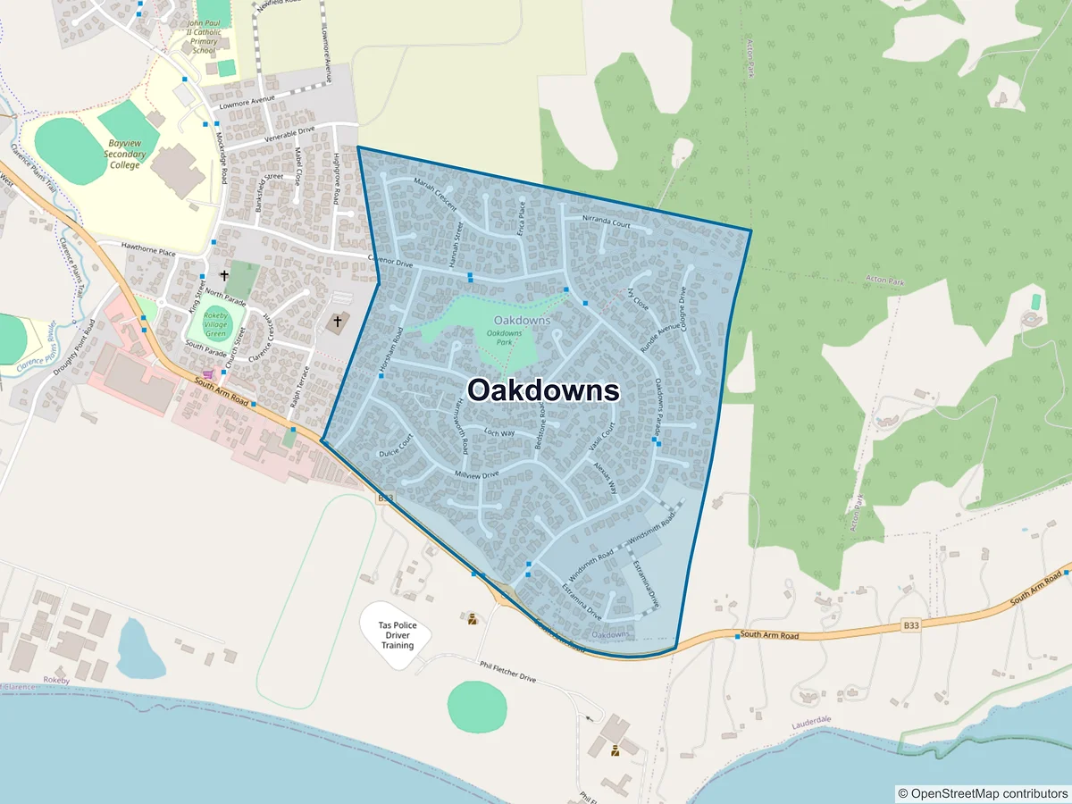 Map of Oakdowns, TAS, Australia