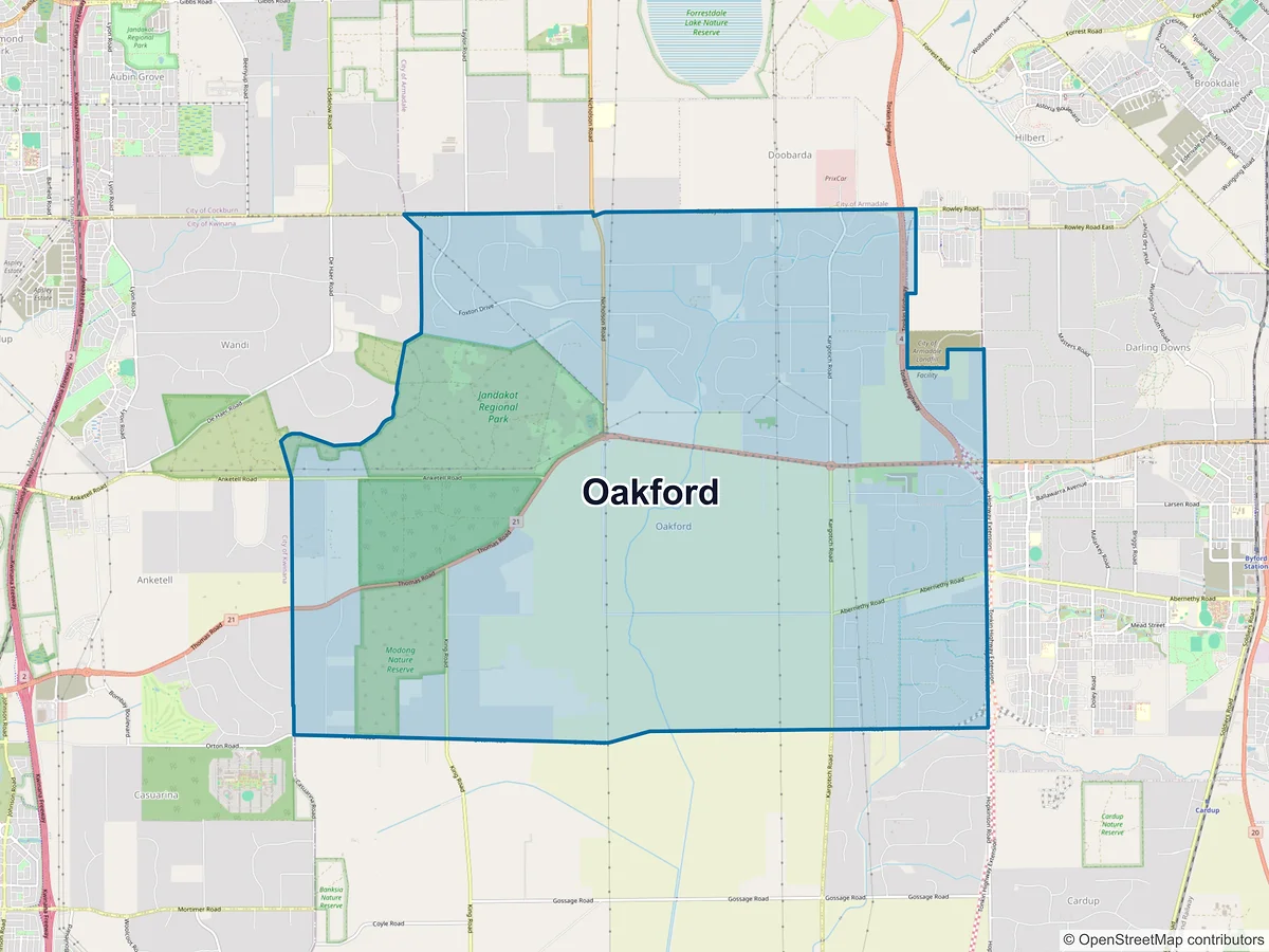 Map of Oakford, WA, Australia