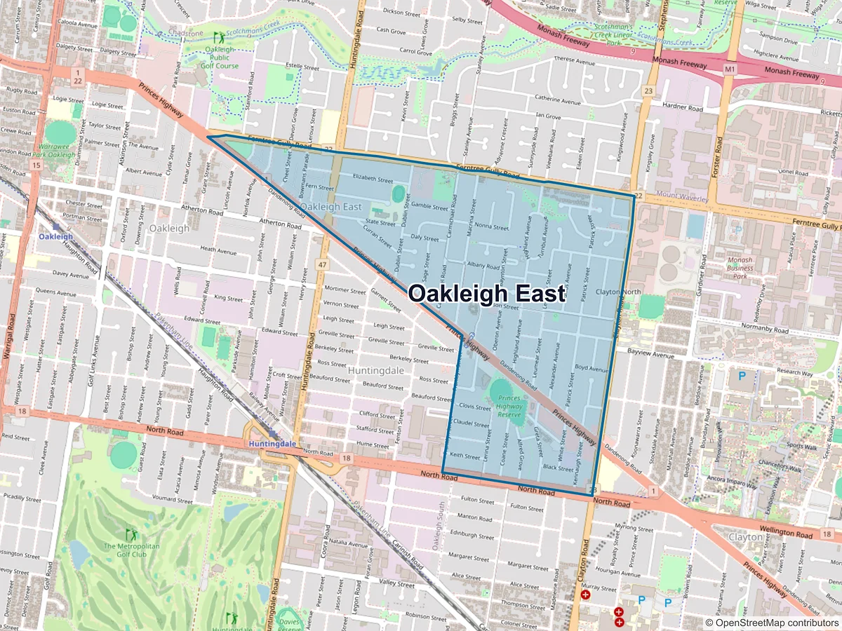 Map of Oakleigh East, VIC, Australia