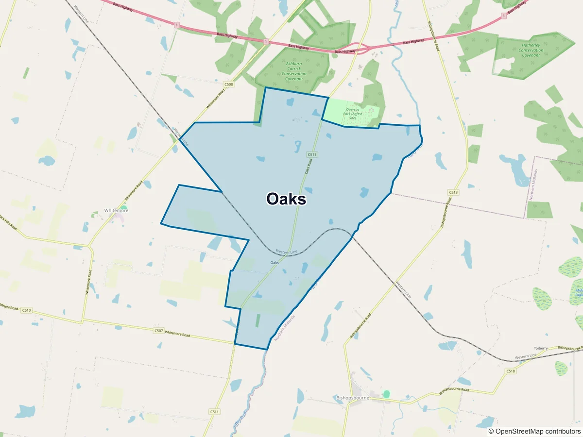 Map of Oaks, TAS, Australia