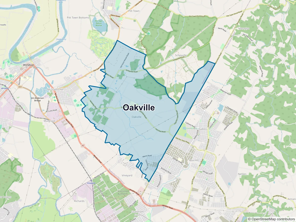 Map of Oakville, NSW, Australia