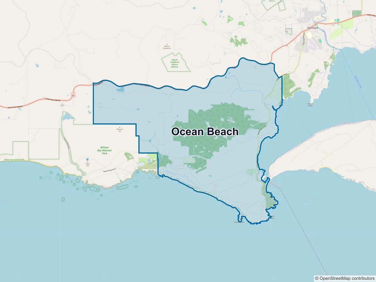 Map of Ocean Beach, WA, Australia