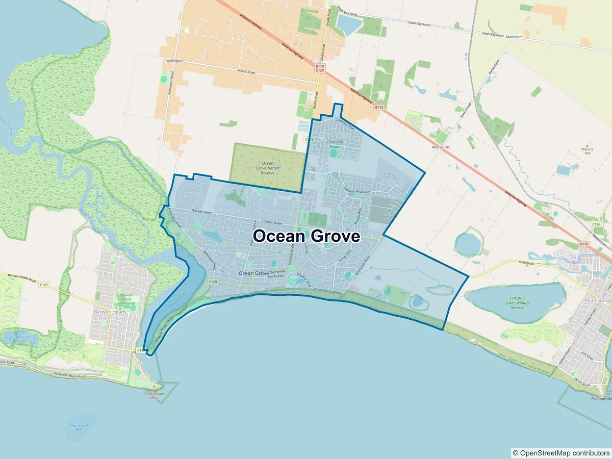 Map of Ocean Grove, VIC, Australia