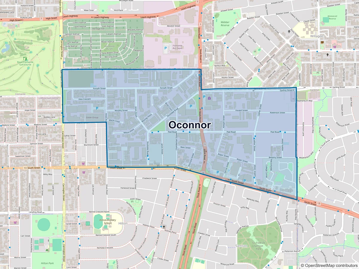 Map of O'Connor, WA, Australia