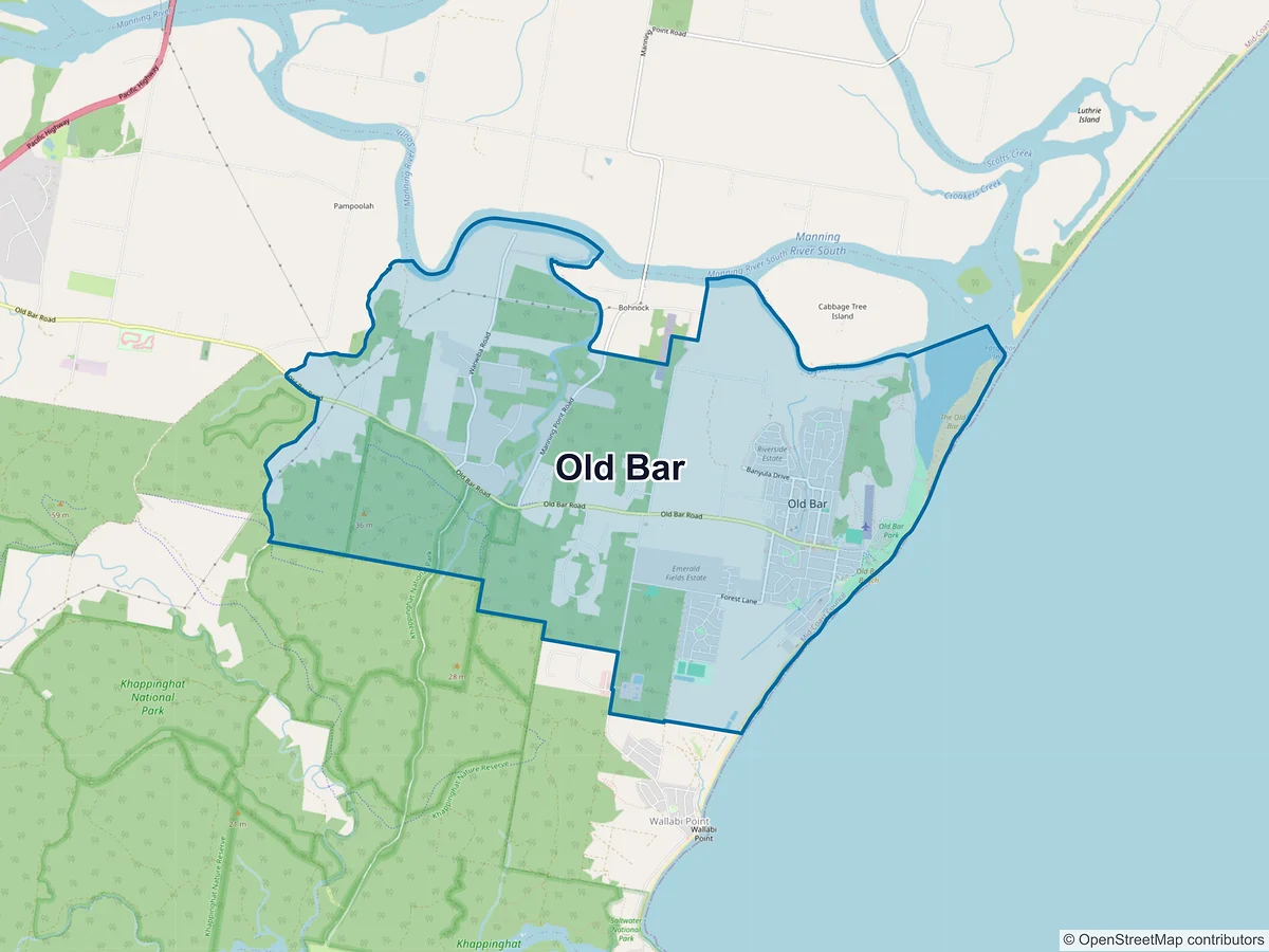 Map of Old Bar, NSW, Australia