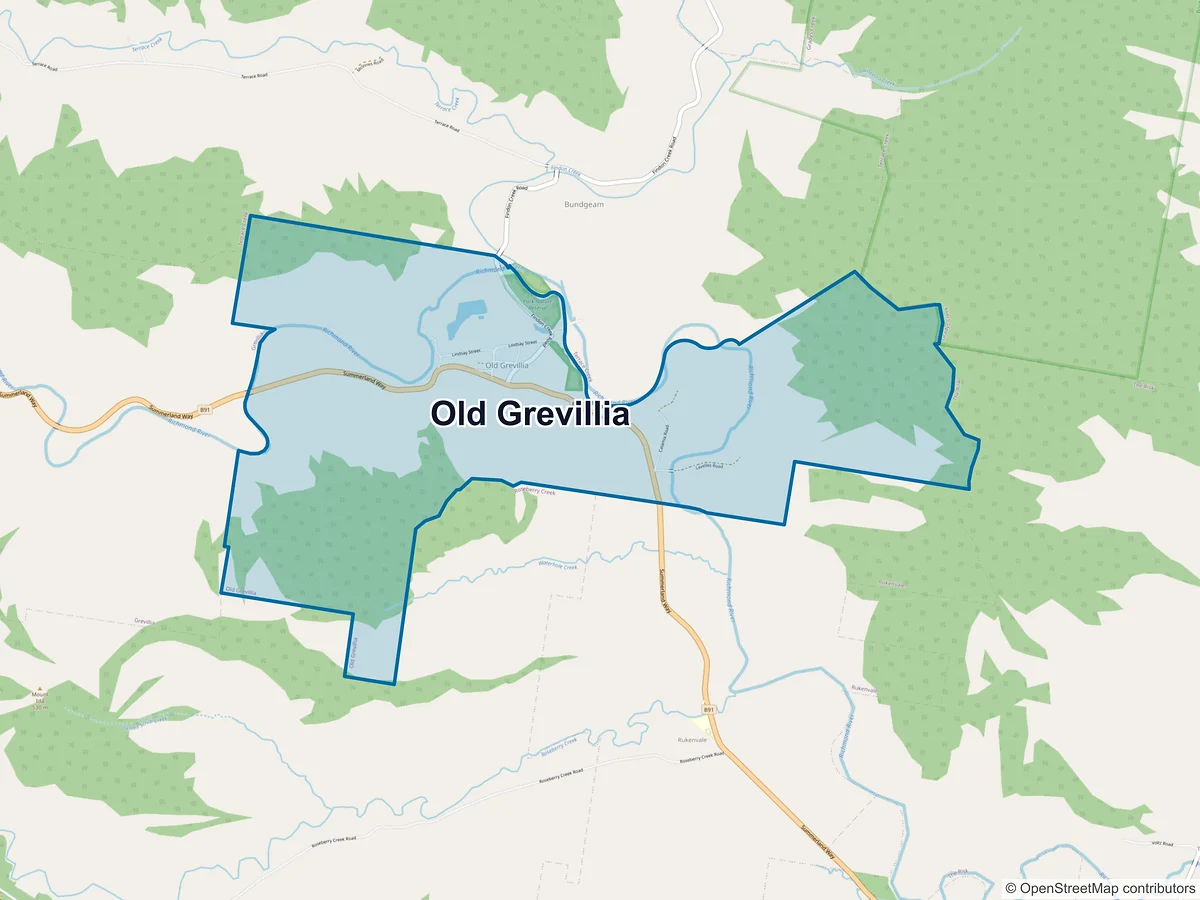 Map of Old Grevillia, NSW, Australia