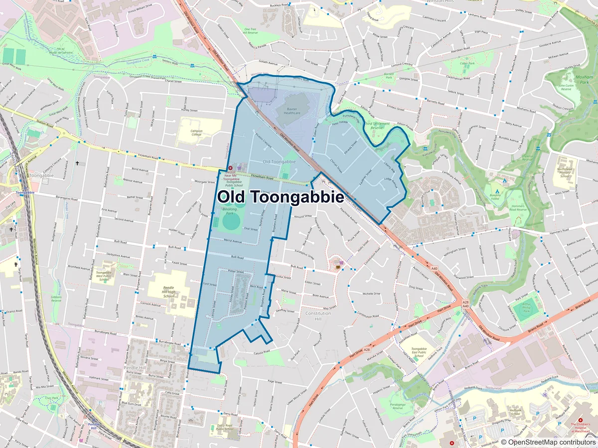 Map of Old Toongabbie, NSW, Australia