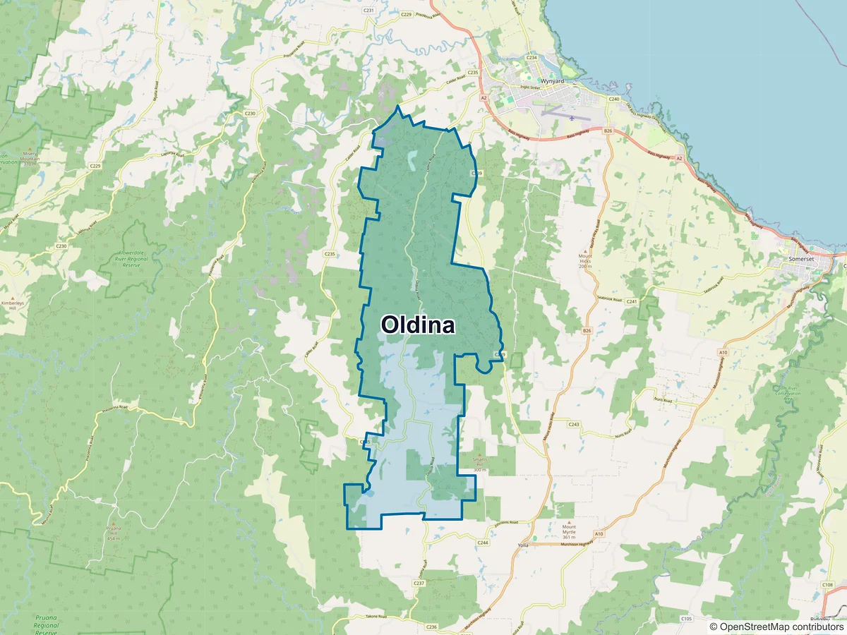Map of Oldina, TAS, Australia