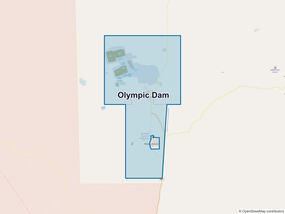 Map of Olympic Dam, SA, Australia