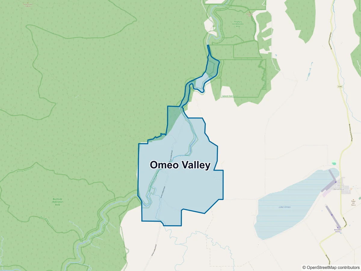 Map of Omeo Valley, VIC, Australia
