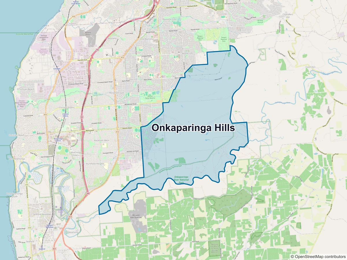 Map of Onkaparinga Hills, SA, Australia